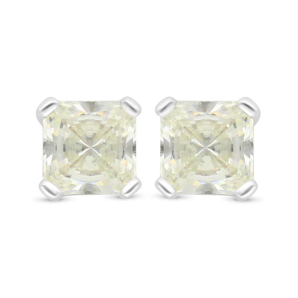 Sterling Silver 925 Earring Rhodium Plated Embedded With Yellow Diamond 
