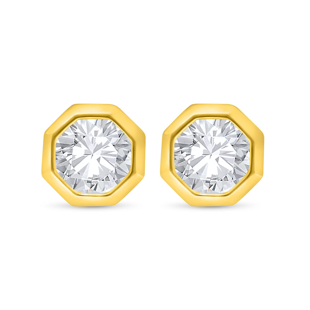 Sterling Silver 925 Earring Golden Plated Embedded With White Zircon