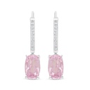 Sterling Silver 925 Earring Rhodium Plated Embedded With pink Zircon And White Zircon