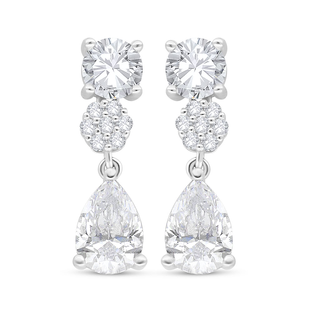 Sterling Silver 925 Earring Rhodium Plated Embedded With White Zircon