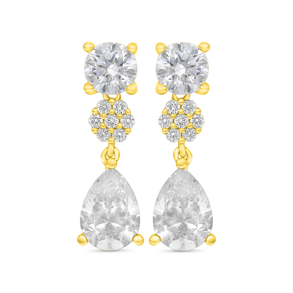 Sterling Silver 925 Earring Golden Plated Embedded With White Zircon