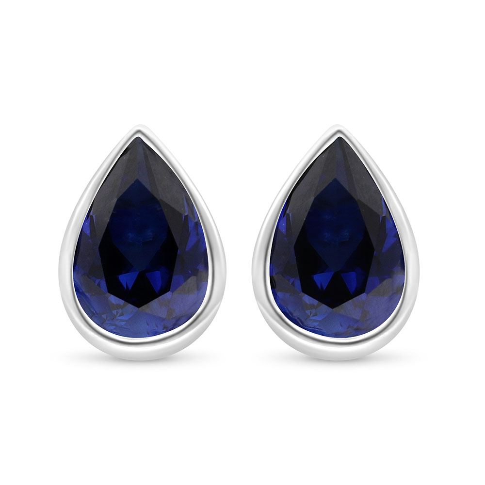 Sterling Silver 925 Earring Rhodium Plated Embedded With Sapphire Corundum 