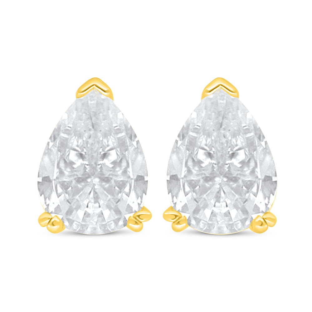 Sterling Silver 925 Earring Golden Plated Embedded With White Zircon