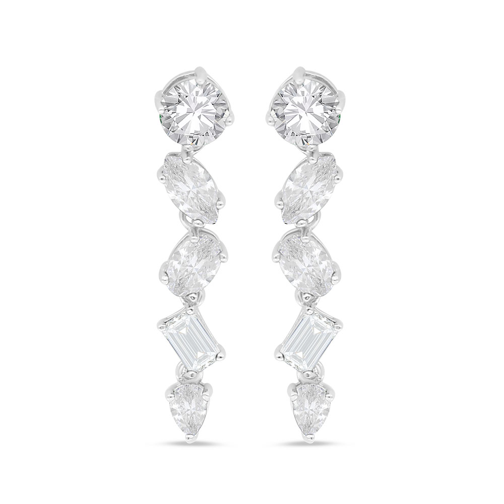 Sterling Silver 925 Earring Rhodium Plated Embedded With White Zircon