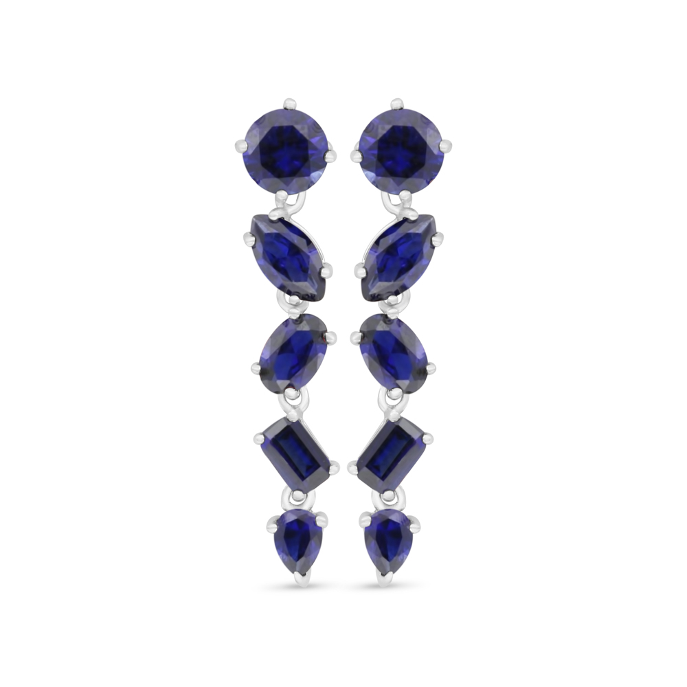 Sterling Silver 925 Earring Rhodium Plated Embedded With Sapphire Corundum And White Zircon