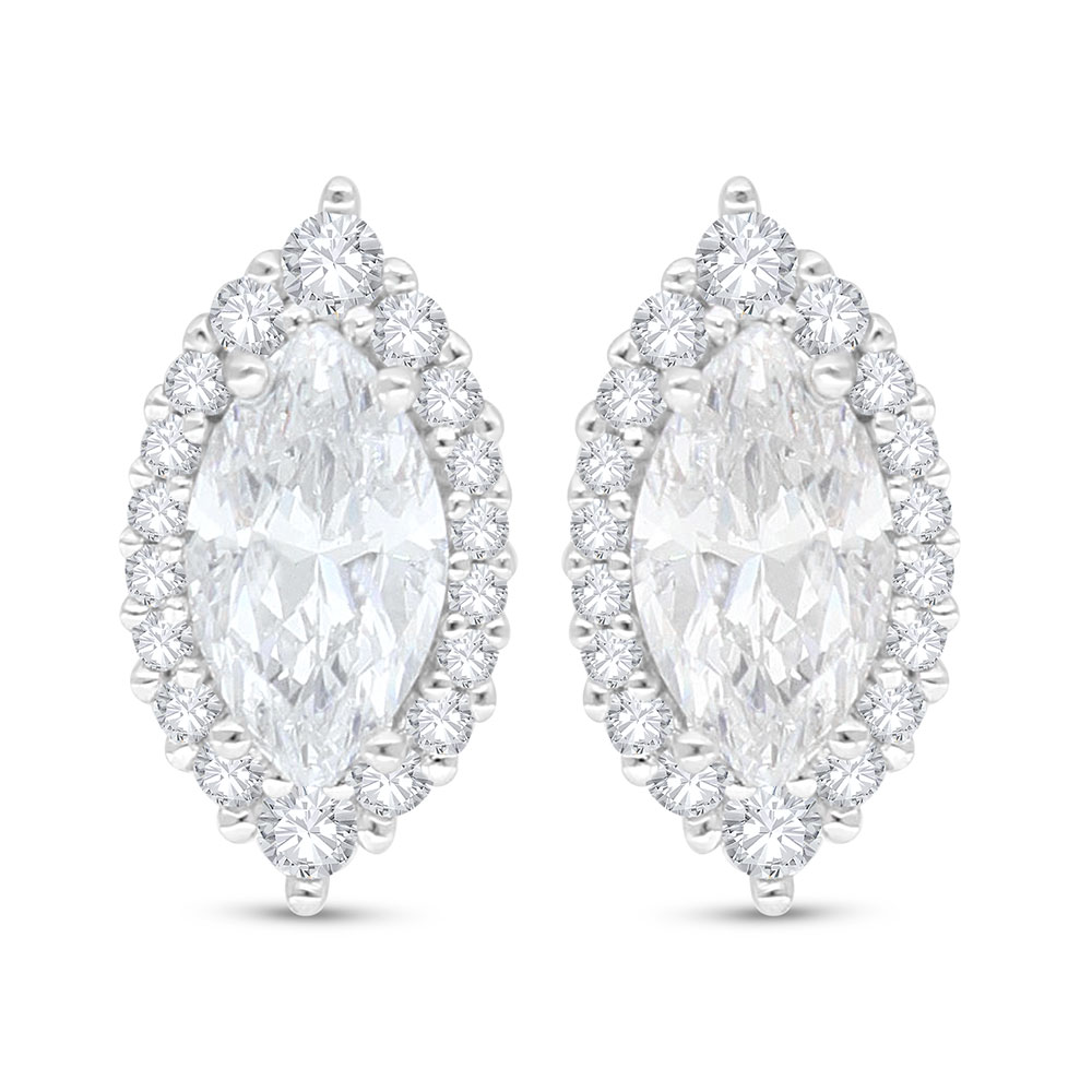 Sterling Silver 925 Earring Rhodium Plated Embedded With White Zircon