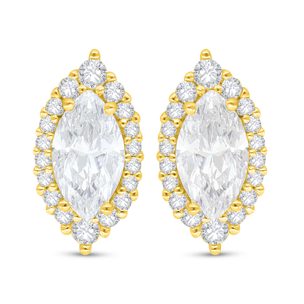 Sterling Silver 925 Earring Golden Plated Embedded With White Zircon