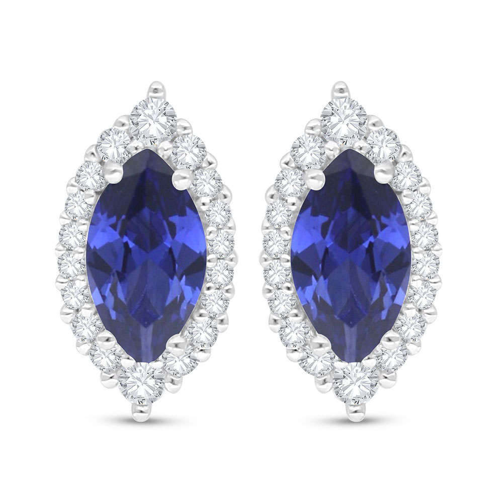 Sterling Silver 925 Earring Rhodium Plated Embedded With Sapphire Corundum And White Zircon