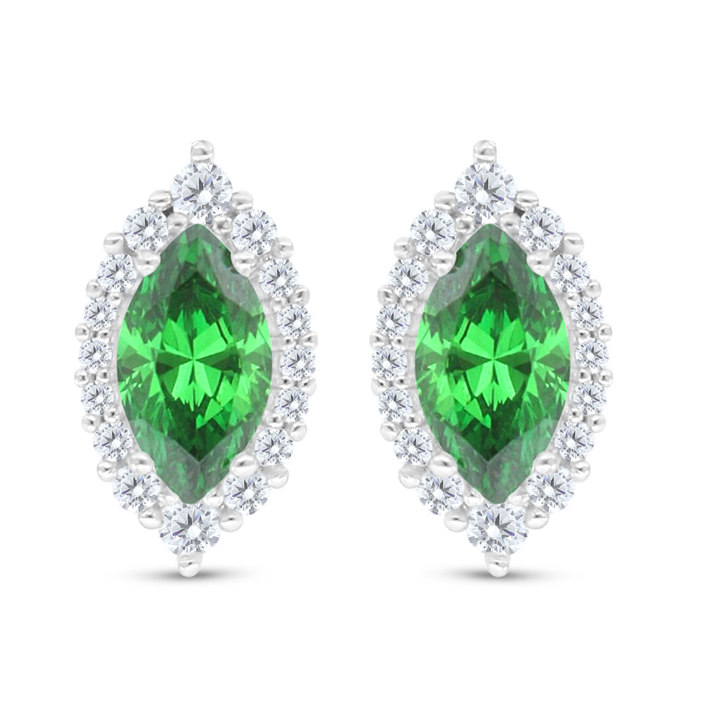 Sterling Silver 925 Earring Rhodium Plated Embedded With Emerald Zircon And White Zircon