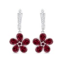 Sterling Silver 925 Earring Rhodium Plated Embedded With Ruby Corundum And White Zircon