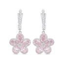 Sterling Silver 925 Earring Rhodium Plated Embedded With pink Zircon And White Zircon