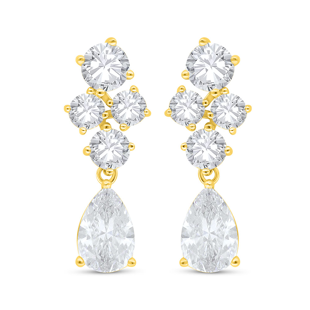 Sterling Silver 925 Earring Golden Plated Embedded With White Zircon