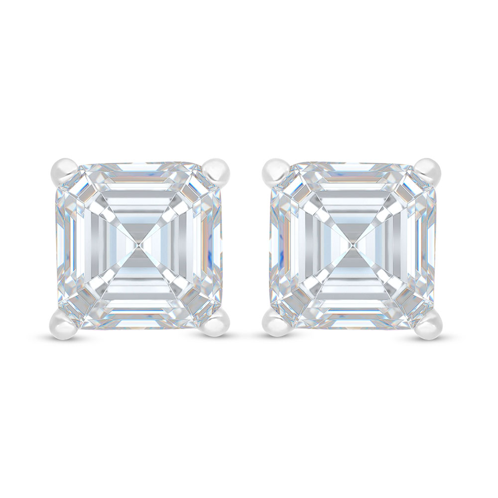 Sterling Silver 925 Earring Rhodium Plated Embedded With White Zircon