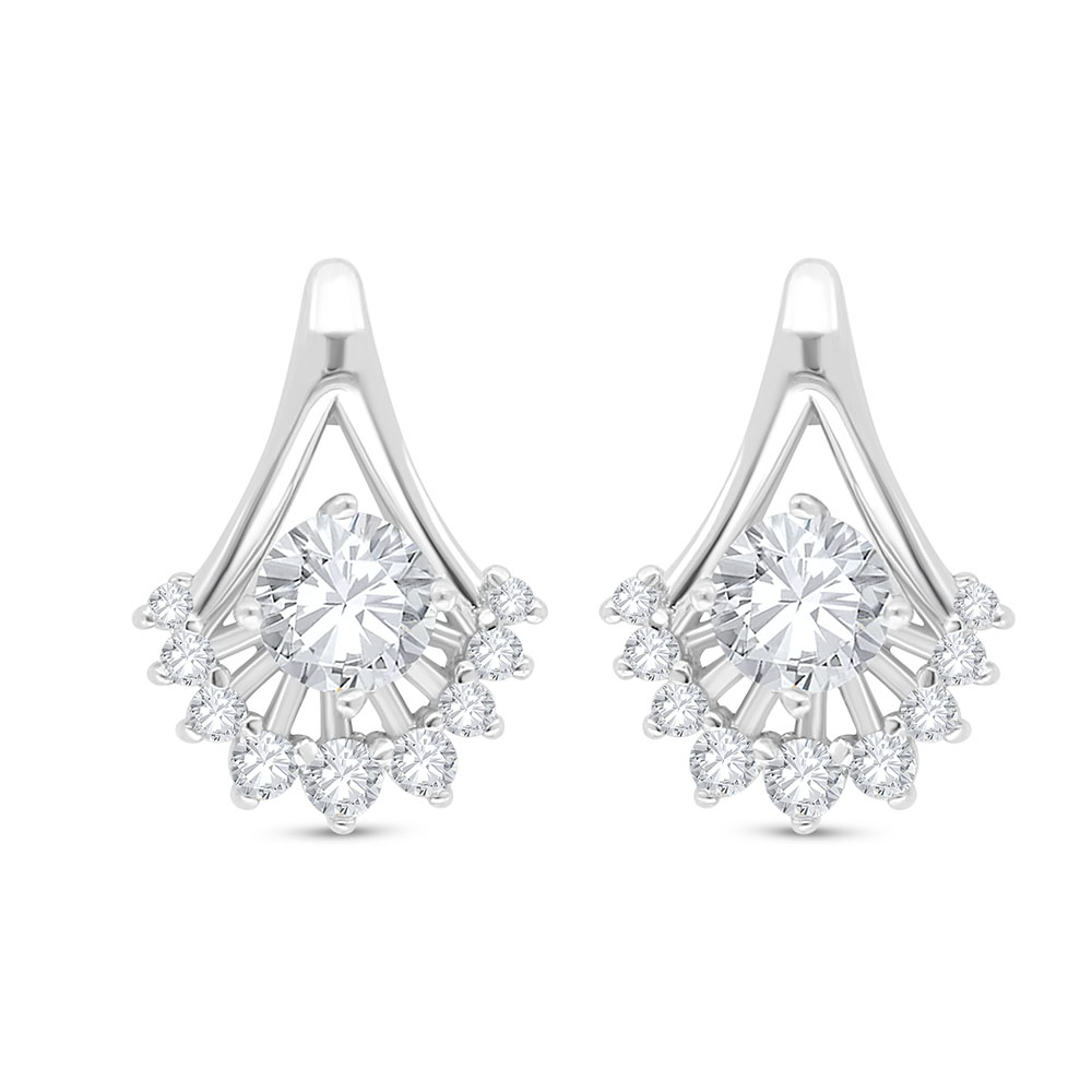 Sterling Silver 925 Earring Rhodium Plated Embedded With White Zircon