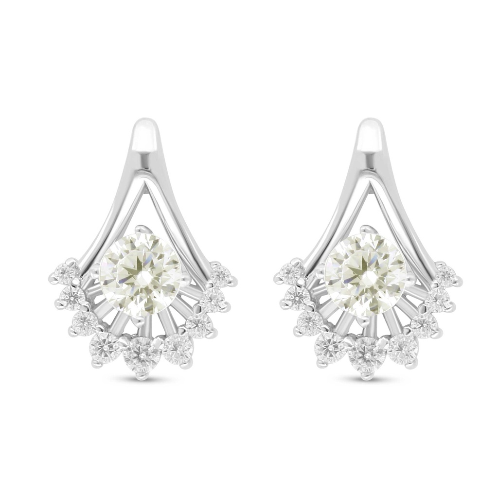 Sterling Silver 925 Earring Rhodium Plated Embedded With Yellow Diamond And White Zircon