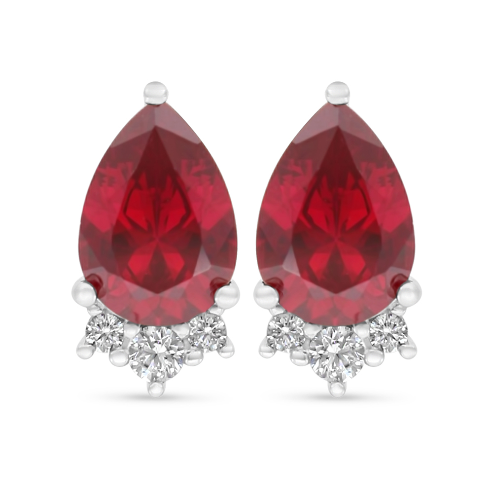 Sterling Silver 925 Earring Rhodium Plated Embedded With Ruby Corundum And White Zircon