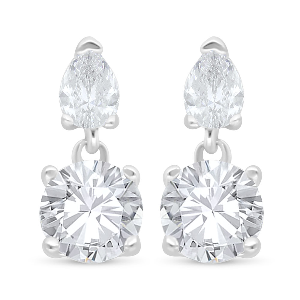 Sterling Silver 925 Earring Rhodium Plated Embedded With White Zircon