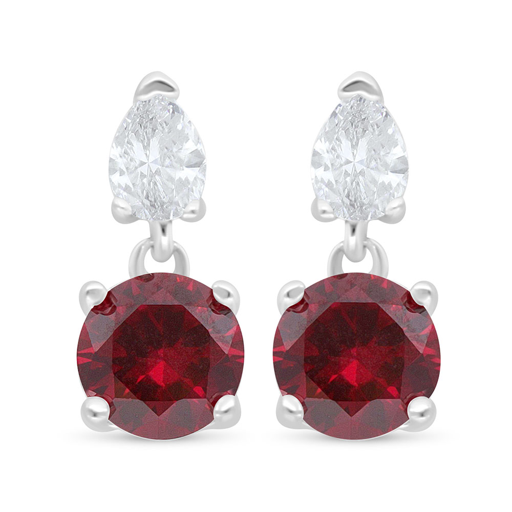 Sterling Silver 925 Earring Rhodium Plated Embedded With Ruby Corundum And White Zircon