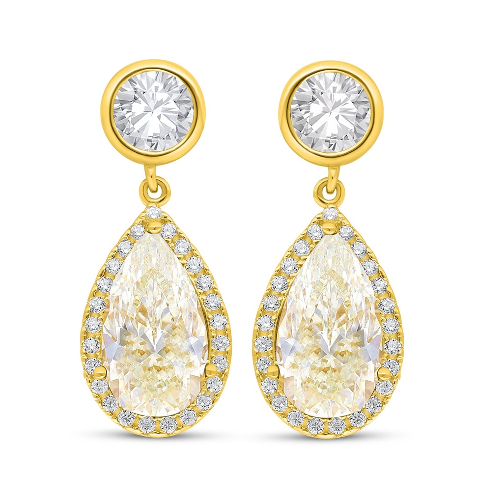 Sterling Silver 925 Earring Golden Plated Embedded With Yellow Diamond And White Zircon