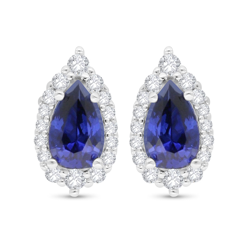 Sterling Silver 925 Earring Rhodium Plated Embedded With Sapphire Corundum And White Zircon