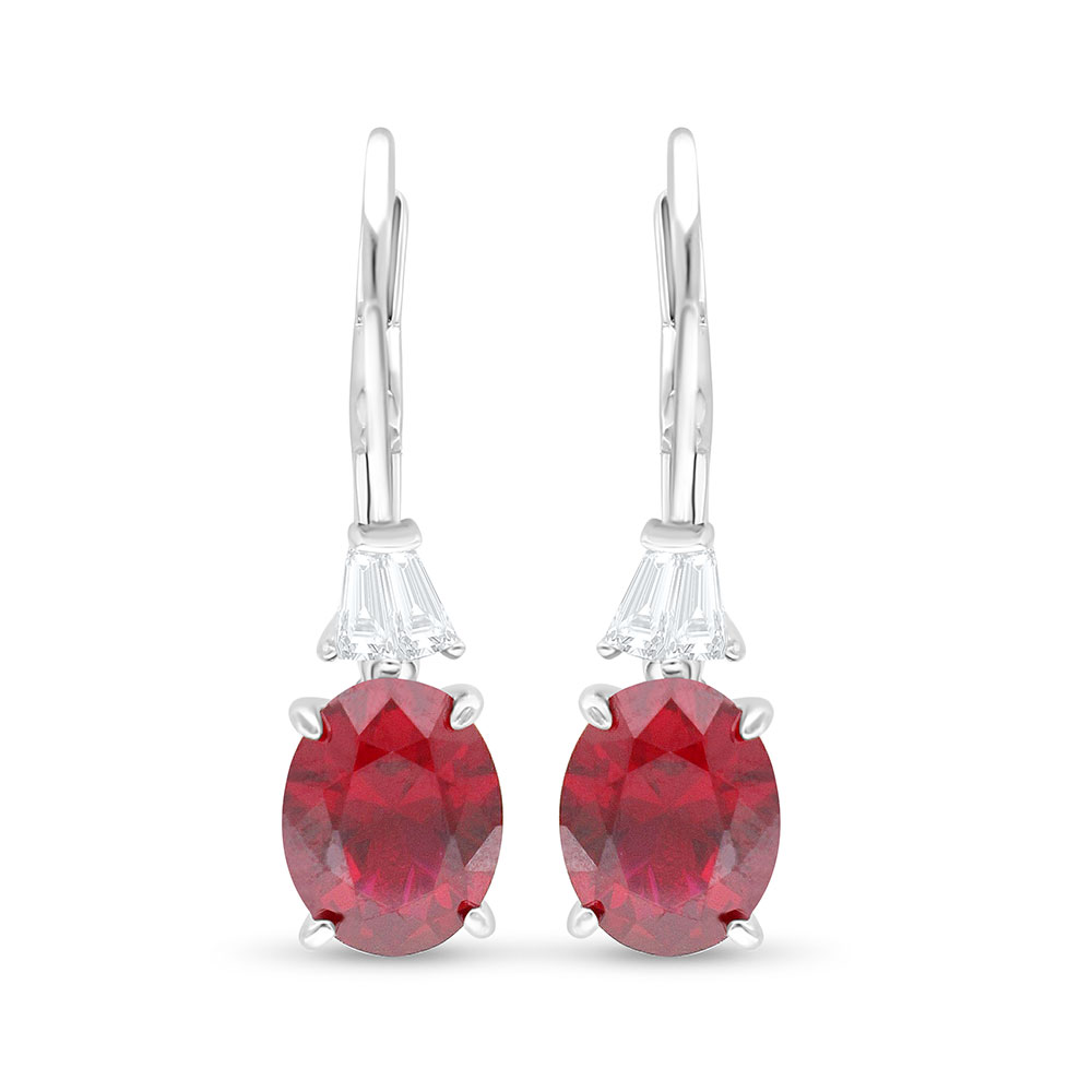 Sterling Silver 925 Earring Rhodium Plated Embedded With Ruby Corundum And White Zircon