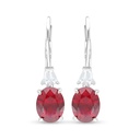 Sterling Silver 925 Earring Rhodium Plated Embedded With Ruby Corundum And White Zircon