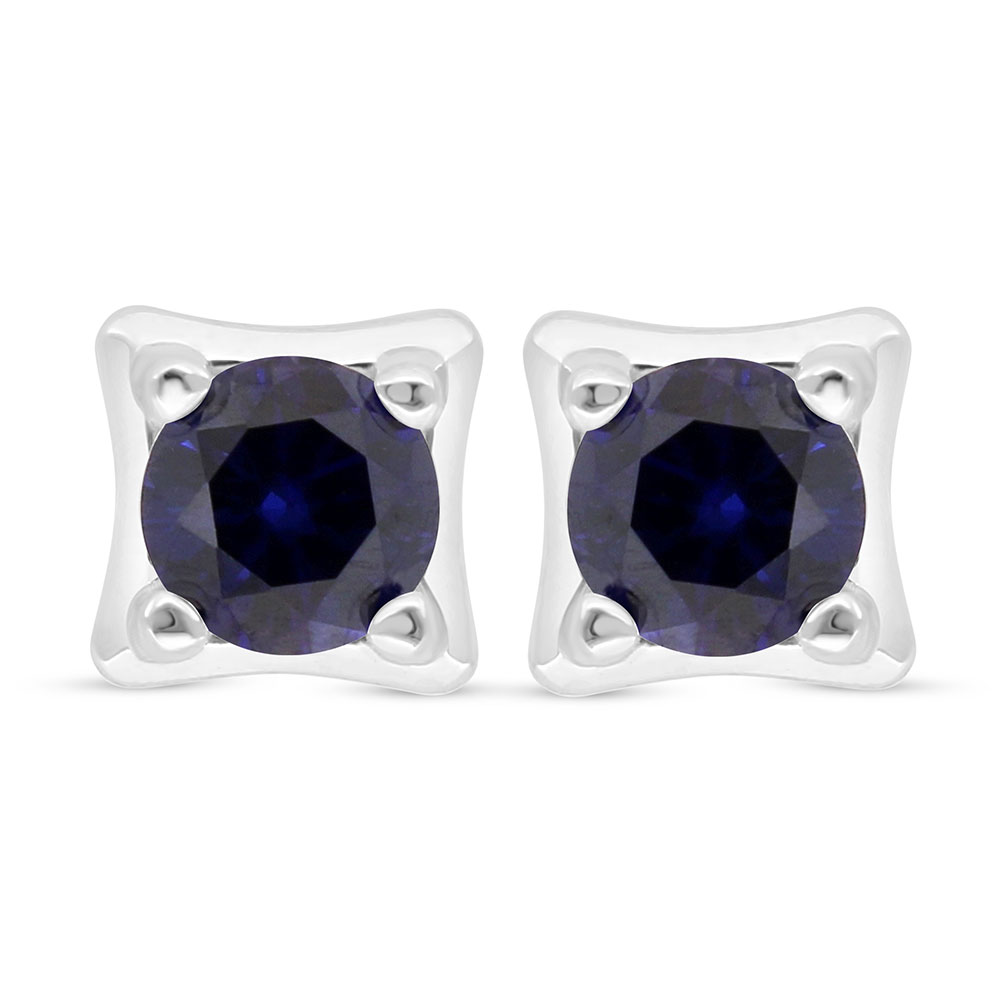 Sterling Silver 925 Earring Rhodium Plated Embedded With Sapphire Corundum 