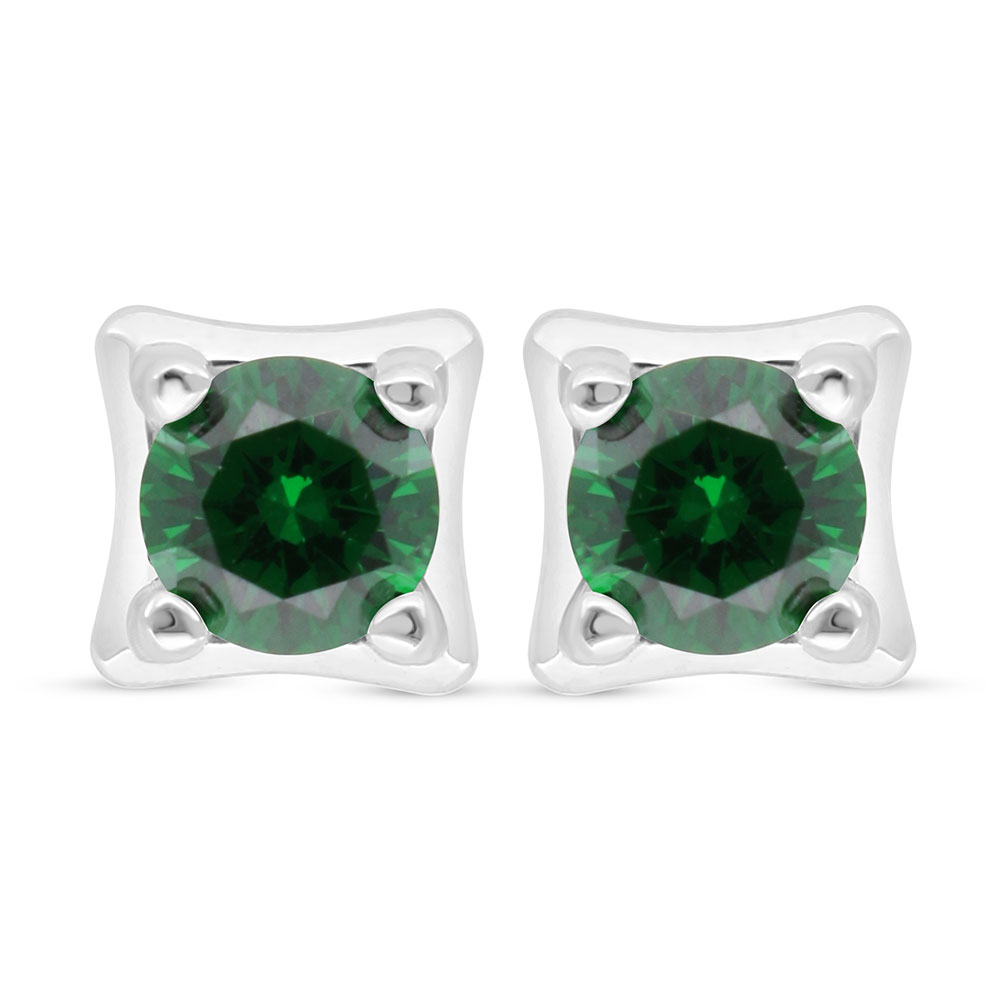 Sterling Silver 925 Earring Rhodium Plated Embedded With Emerald Zircon 