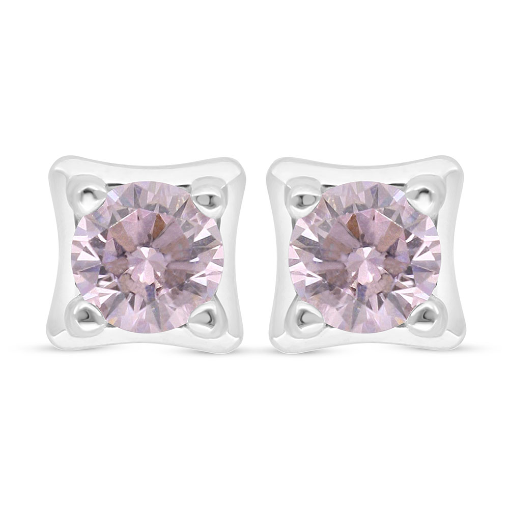 Sterling Silver 925 Earring Rhodium Plated Embedded With Pink Zircon 