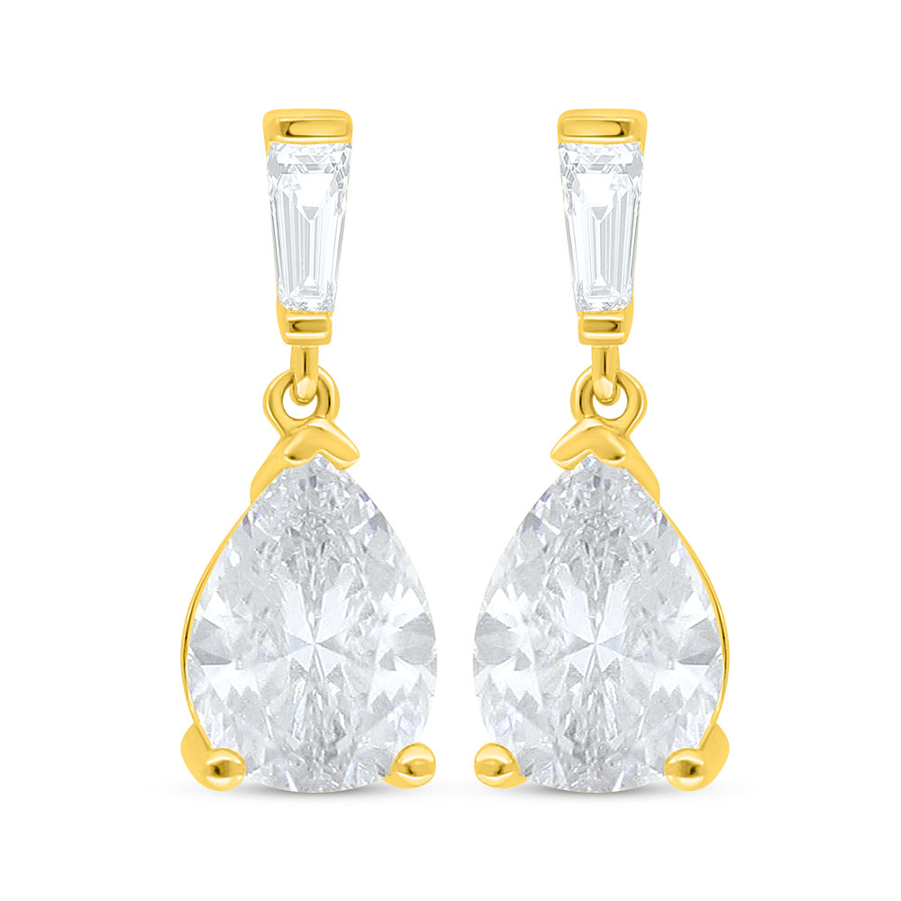 Sterling Silver 925 Earring Golden Plated Embedded With White Zircon