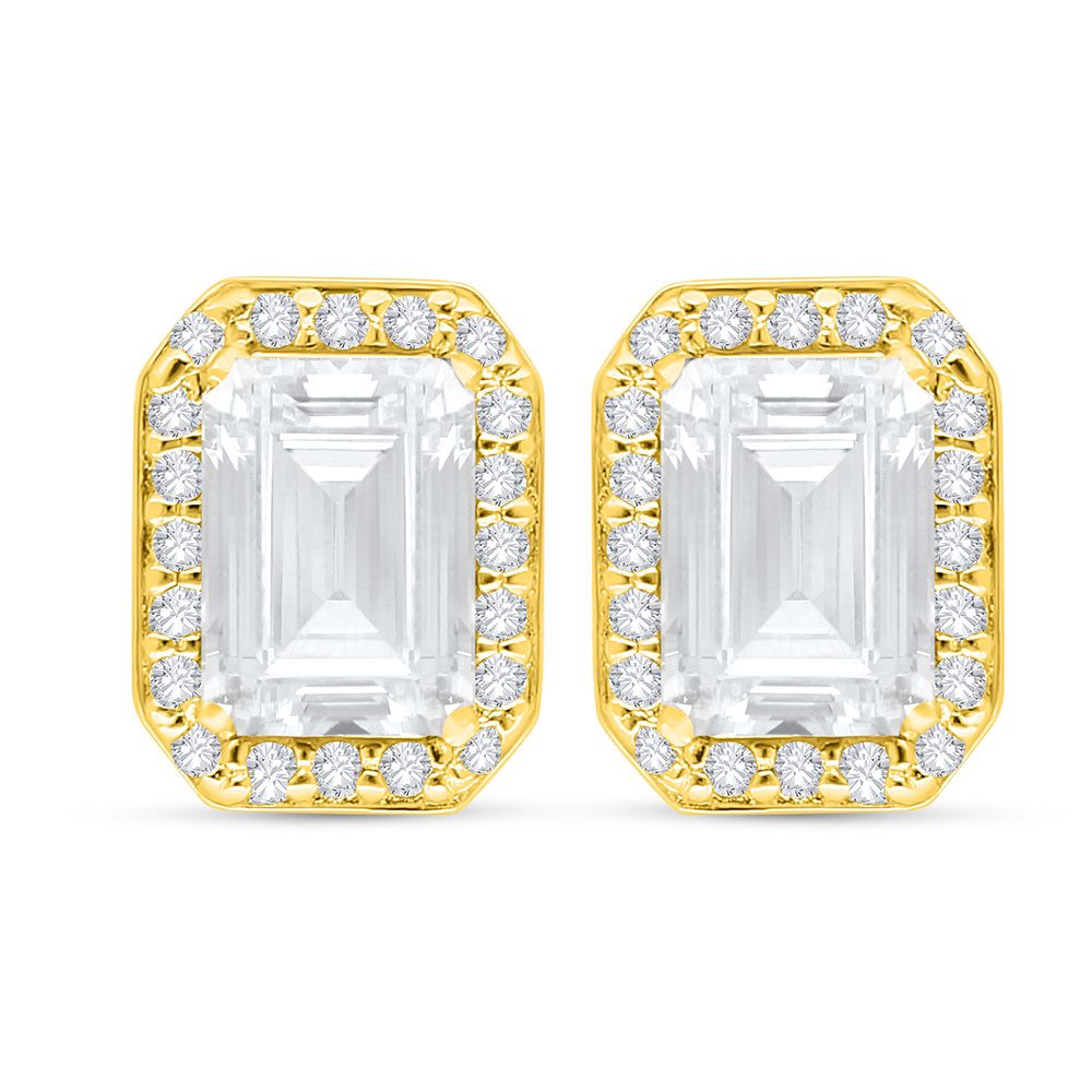 Sterling Silver 925 Earring Golden Plated Embedded With White Zircon