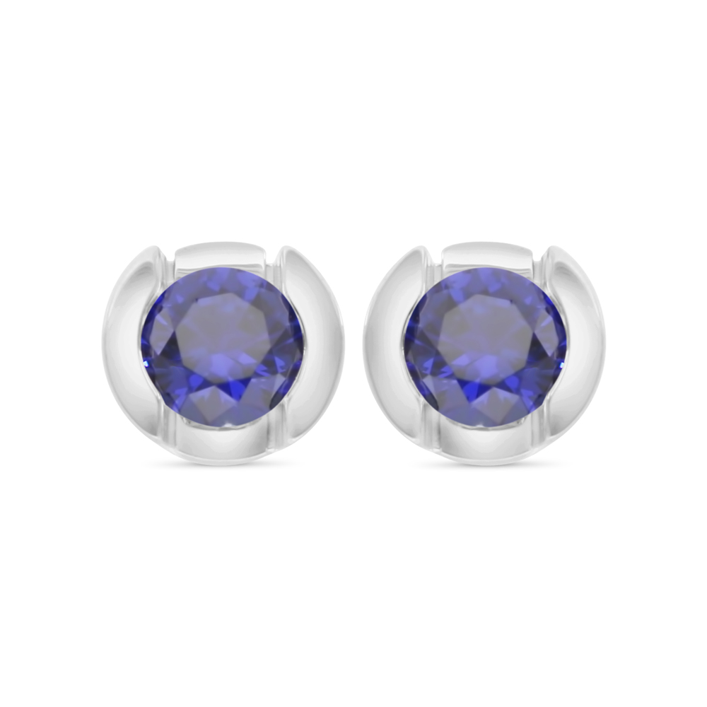 Sterling Silver 925 Earring Rhodium Plated Embedded With Sapphire Corundum 