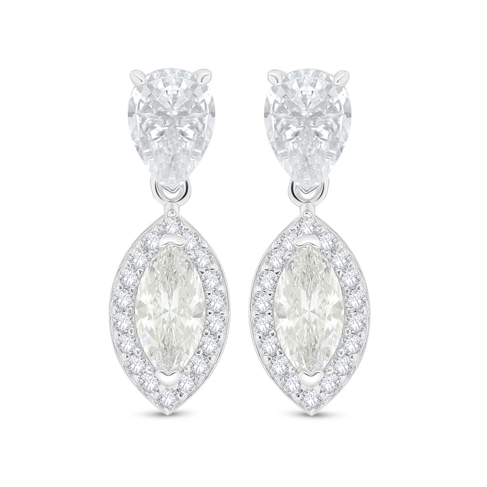 Sterling Silver 925 Earring Rhodium Plated Embedded With Yellow Diamond And White Zircon