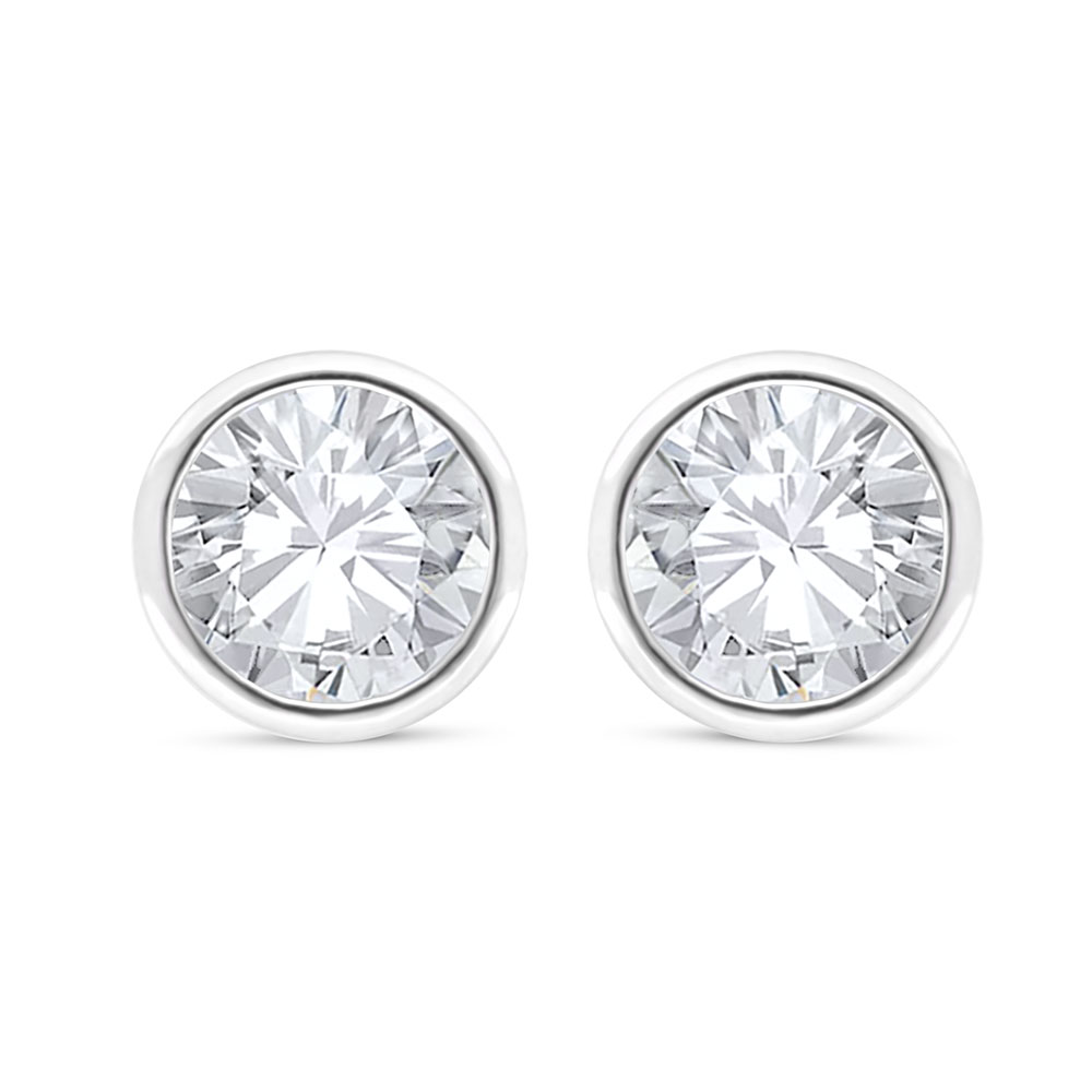 Sterling Silver 925 Earring Rhodium Plated Embedded With White Zircon