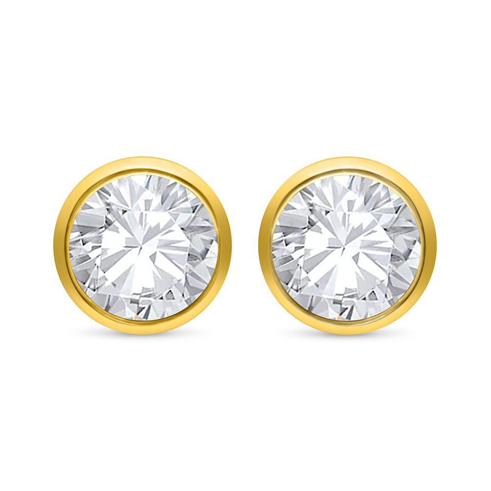 Sterling Silver 925 Earring Golden Plated Embedded With White Zircon