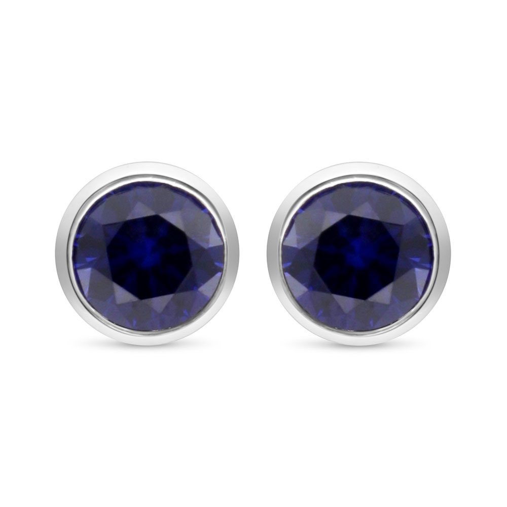 Sterling Silver 925 Earring Rhodium Plated Embedded With Sapphire Corundum And White Zircon