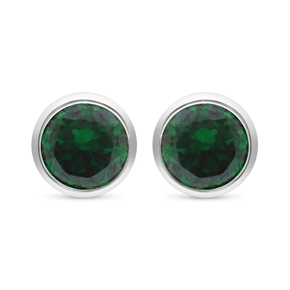 Sterling Silver 925 Earring Rhodium Plated Embedded With Emerald Zircon And White Zircon