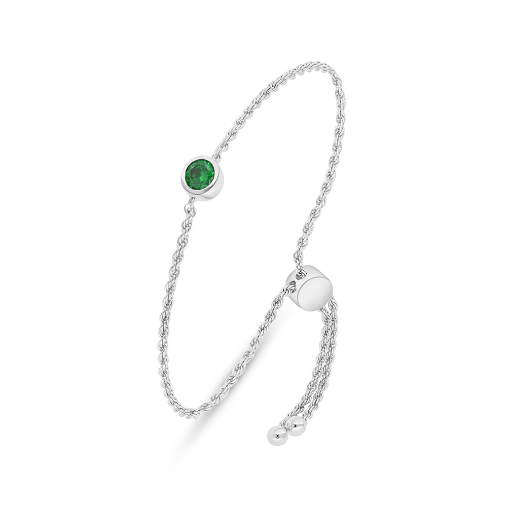 Sterling Silver 925 Bracelet Rhodium Plated Embedded With Emerald Zircon 