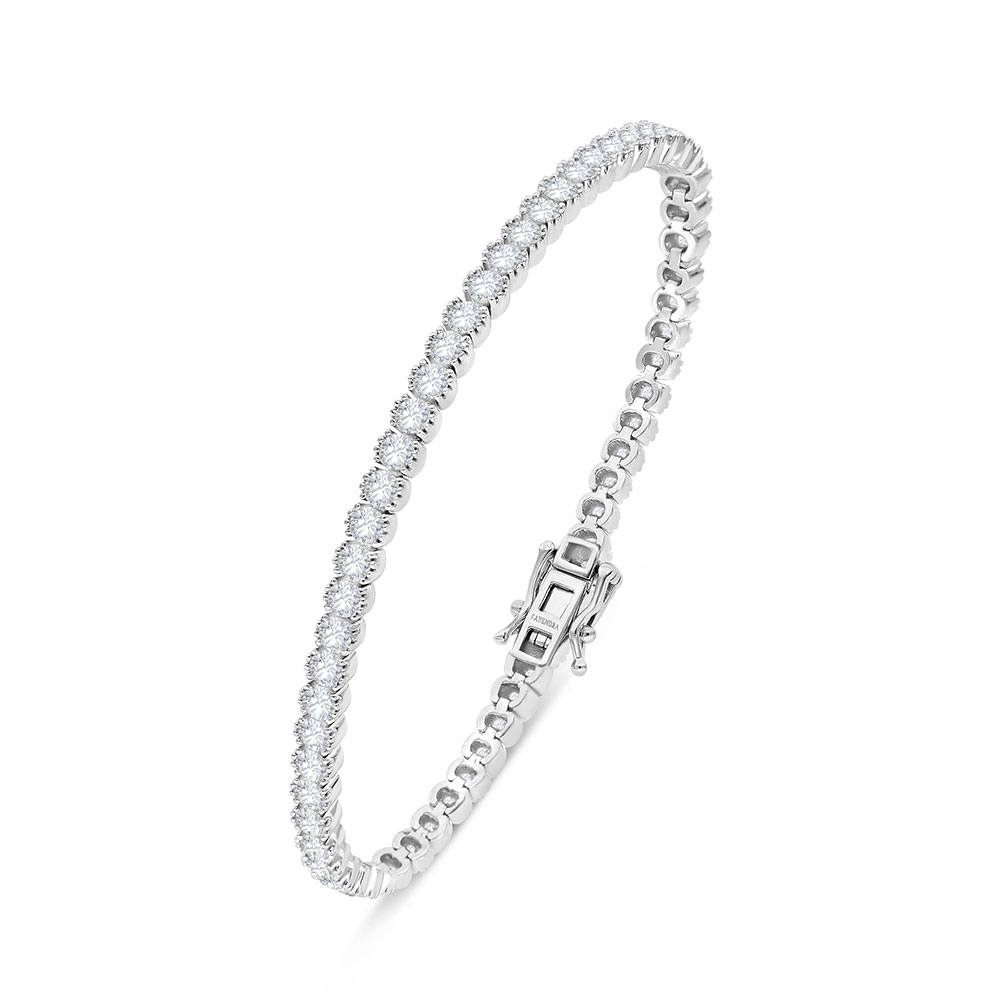 Sterling Silver 925 Bracelet Rhodium Plated Embedded With White Zircon 