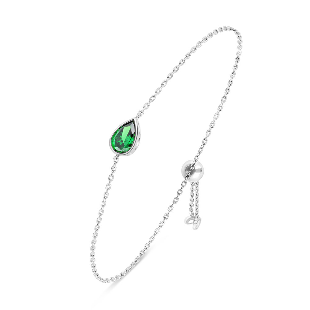 Sterling Silver 925 Bracelet Rhodium Plated Embedded With Emerald Zircon And White Zircon