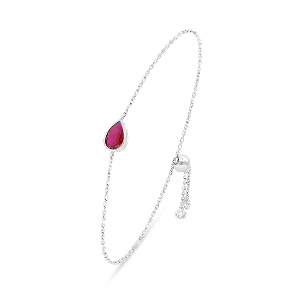 Sterling Silver 925 Bracelet Rhodium Plated Embedded With Ruby Corundum And White Zircon