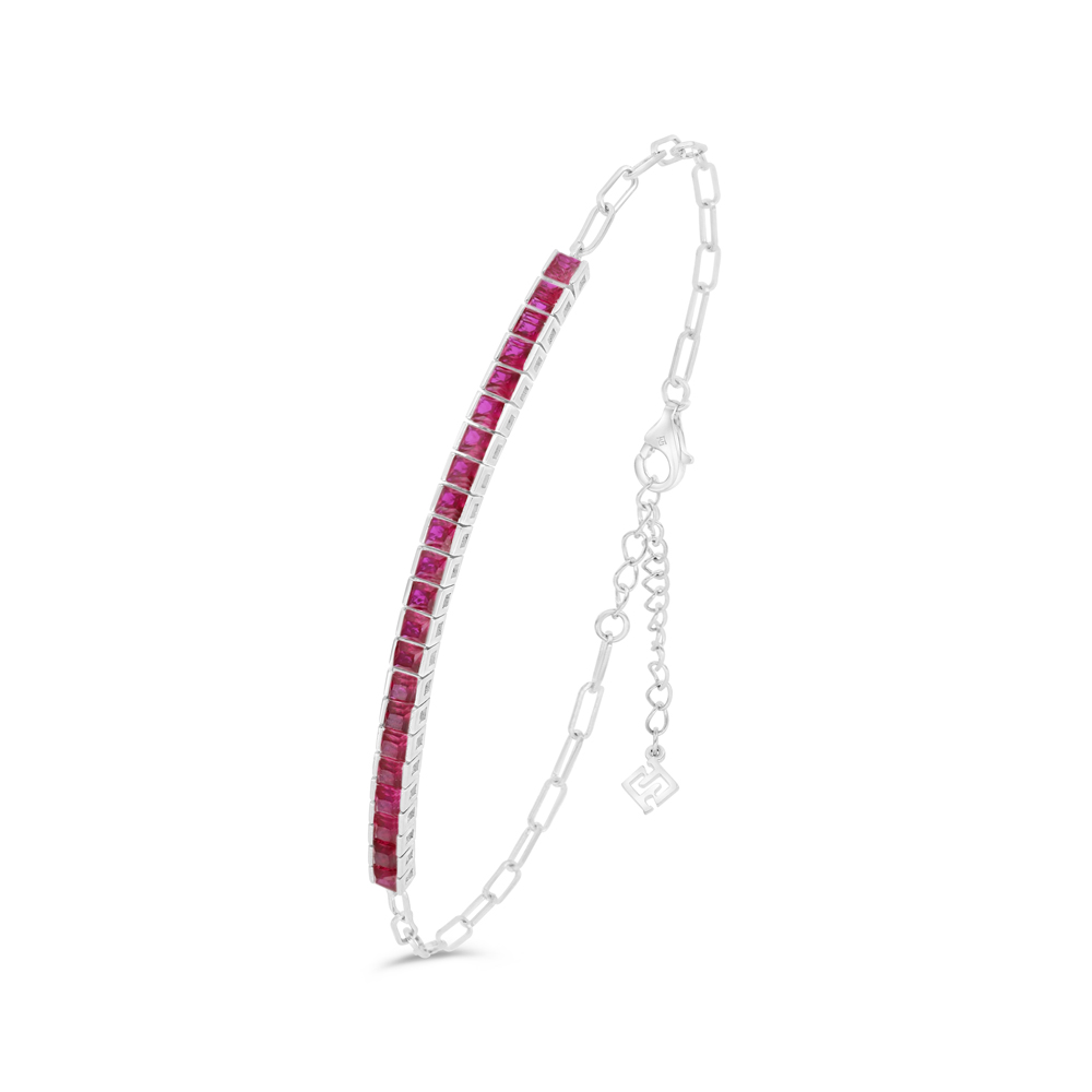 Sterling Silver 925 Bracelet Rhodium Plated Embedded With Ruby Corundum 