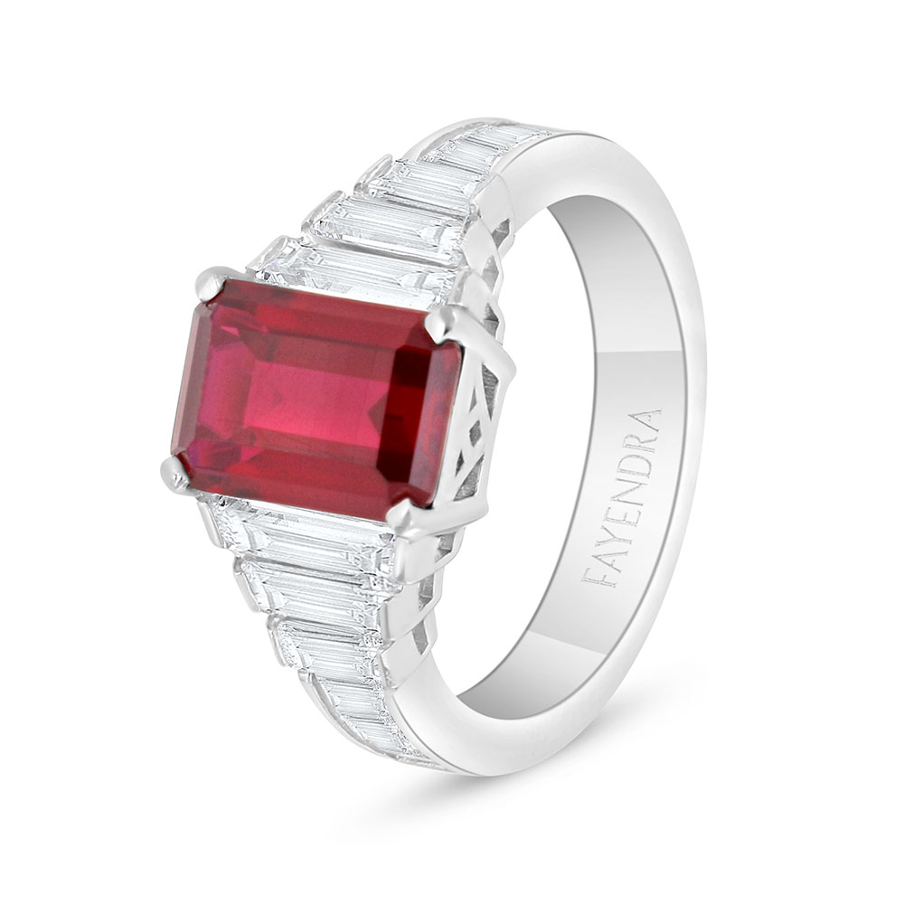 Sterling Silver 925 Ring Rhodium Plated Embedded With Ruby Corundum And White Zircon