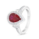 Sterling Silver 925 Ring Rhodium Plated Embedded With Ruby Corundum And White Zircon