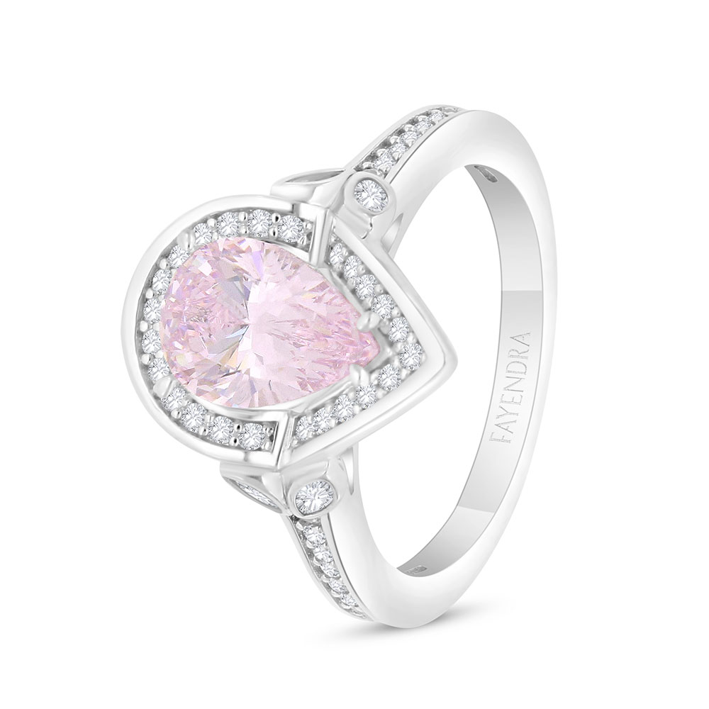 Sterling Silver 925 Ring Rhodium Plated Embedded With pink Zircon And White Zircon