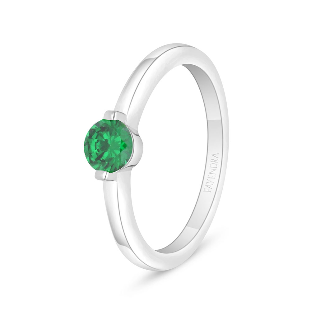 Sterling Silver 925 Ring Rhodium Plated Embedded With Emerald Zircon 