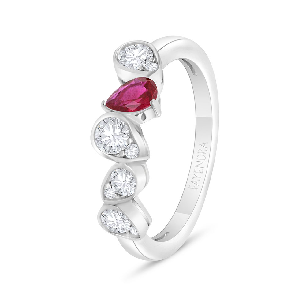 Sterling Silver 925 Ring Rhodium Plated Embedded With Ruby Corundum And White Zircon