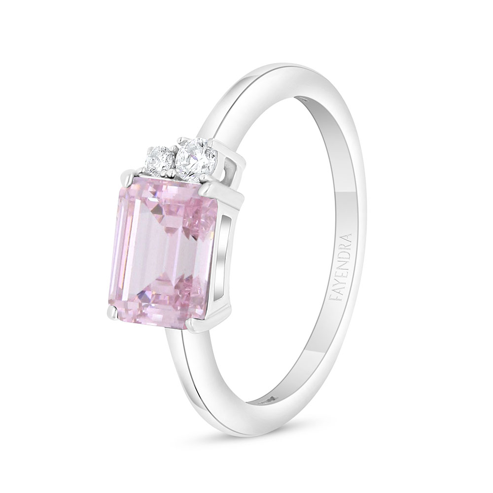 Sterling Silver 925 Ring Rhodium Plated Embedded With pink Zircon And White Zircon