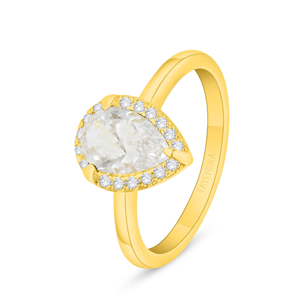 Sterling Silver 925 Ring Golden Plated Embedded With White Zircon