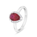 Sterling Silver 925 Ring Rhodium Plated Embedded With Ruby Corundum And White Zircon